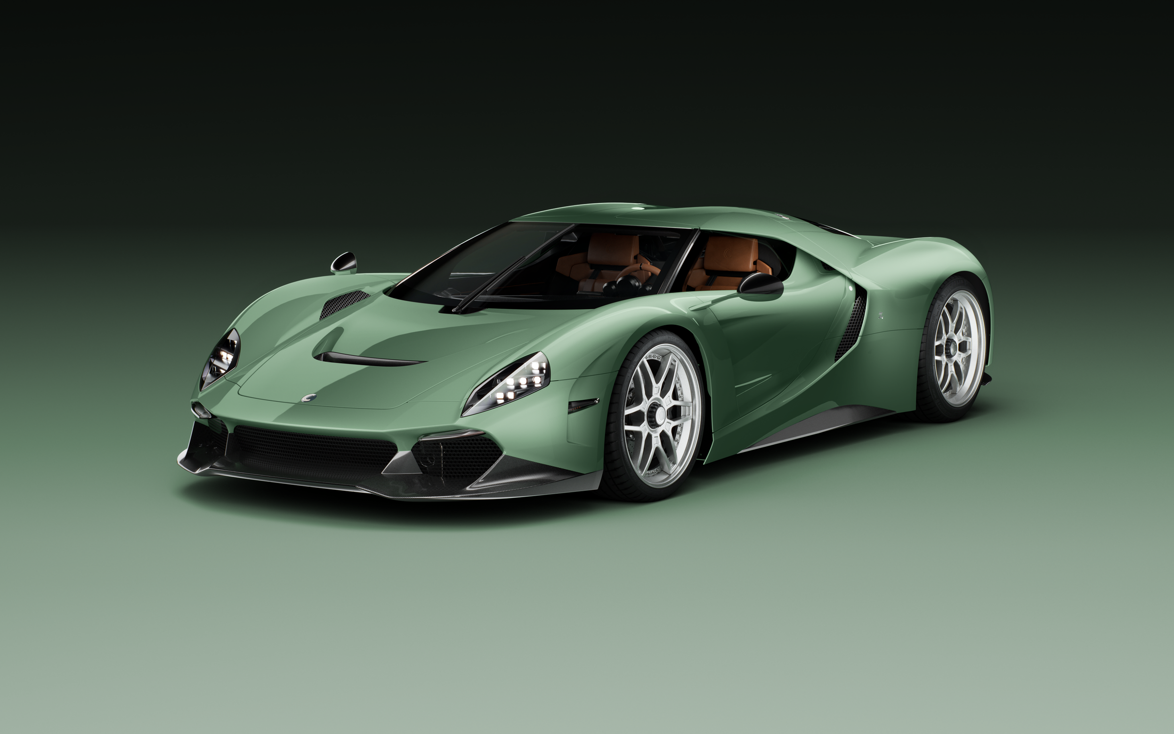 3/4 view of the capricorn 01 Zagato hypercar on a green, gradient backdrop